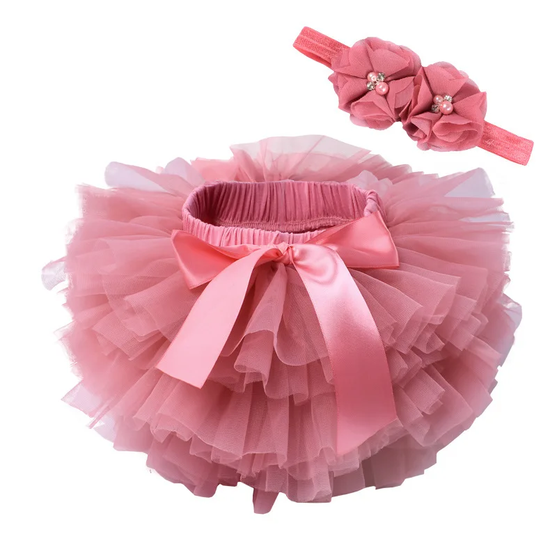 Pink Baby Girls Tulle Tutu Bloomers Infant Newborn Diapers Cover 2pcs Short Skirts+Headband Set Girls Skirts Rainbow Baby Skirt