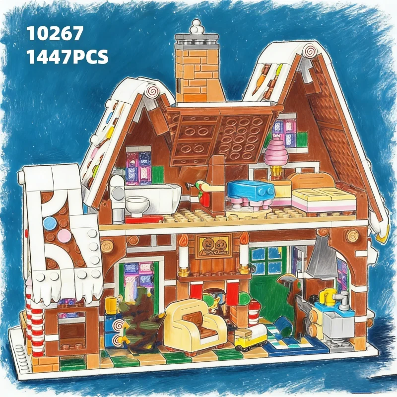 10267 Casa de jengibre navideña, modelo de invierno, regalo de vacaciones de pan de jengibre, 1477 Uds., juguete educativo de ladrillo para niños