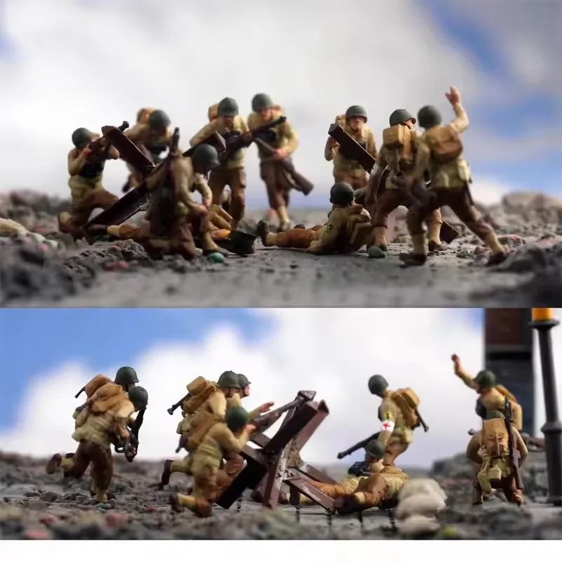 Modell im Maßstab 1:72 Die Normandie Landungen der Vereinigten Staaten 10 Stück Soldaten mit 2 Hindernissen Actionfigur DIY Szenenzubehör