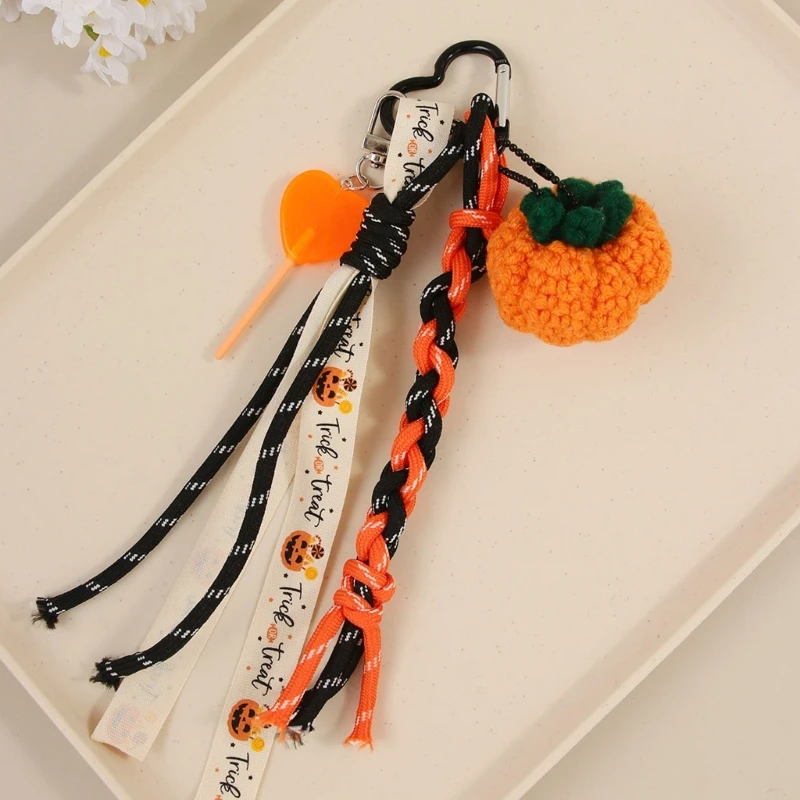 Cute Bag Charm Pendant Keyring Halloween Pumpkin Braided Rope Keychain Bag Charm for Backpack Purse Handbag Decoration