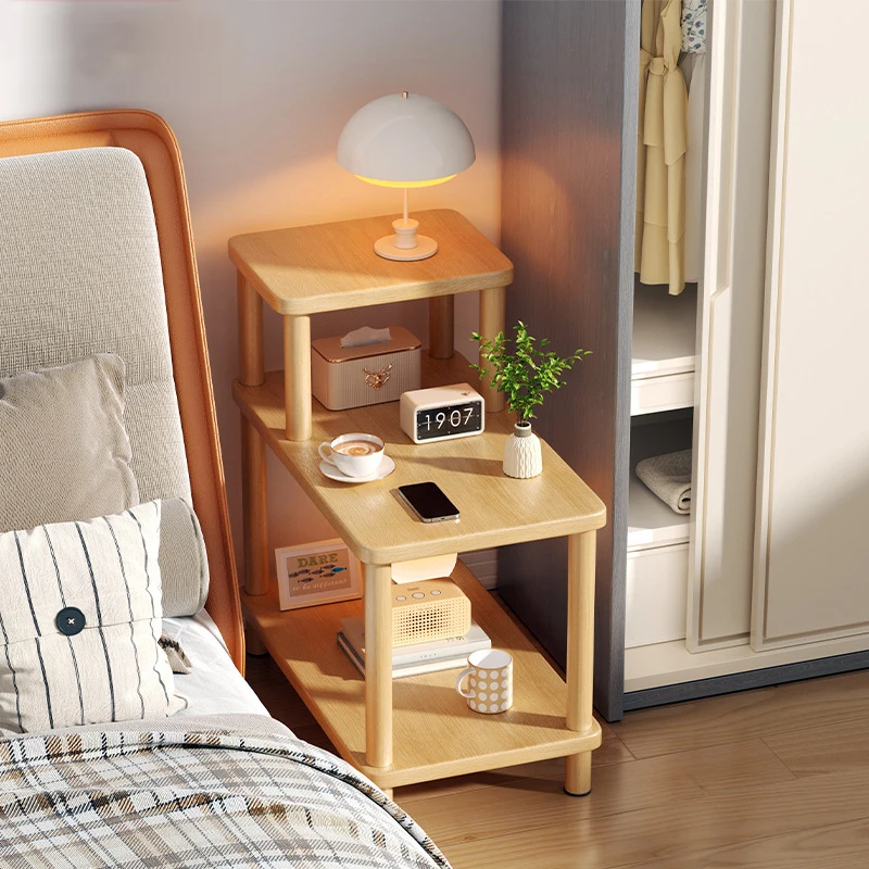 Einfacher Nachttisch für Schlafzimmer, Mietwohnungen, Mehrfamilienhäuser, Sofa-Seitenregal, schmaler kleiner Nachttisch aus Holz