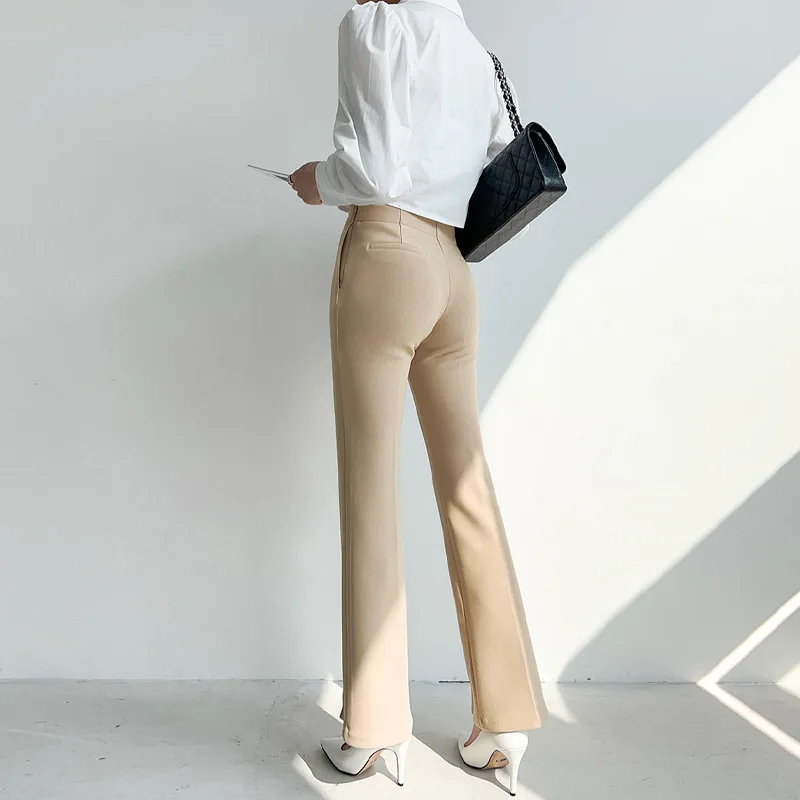 High Waist Slit Bootcut Trousers Women's Summer Thin Professional Commute Suit Pants Drooping Wide-Leg Pants Casual Ankle-Length