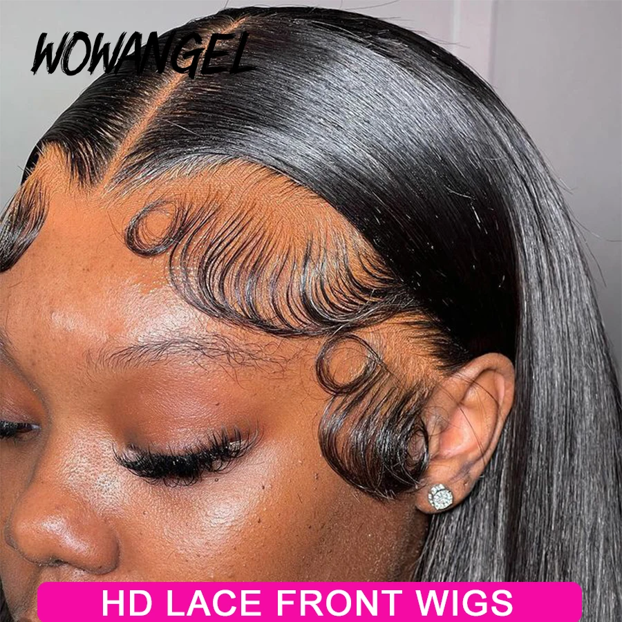 Wow Angel 13x6 HD Lace Front Wigs Melt Skins Human Hair Wigs Silk Straight Wig 250% 34 inches Pre-plucked Deep Parting for Women