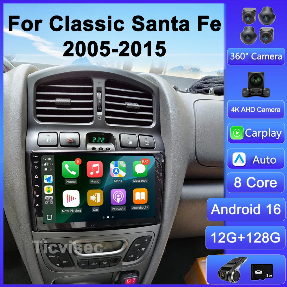 Fuluku Android 16 Car Radio 4g+wifi Carplay for Hyundai Classic Santa Fe 1