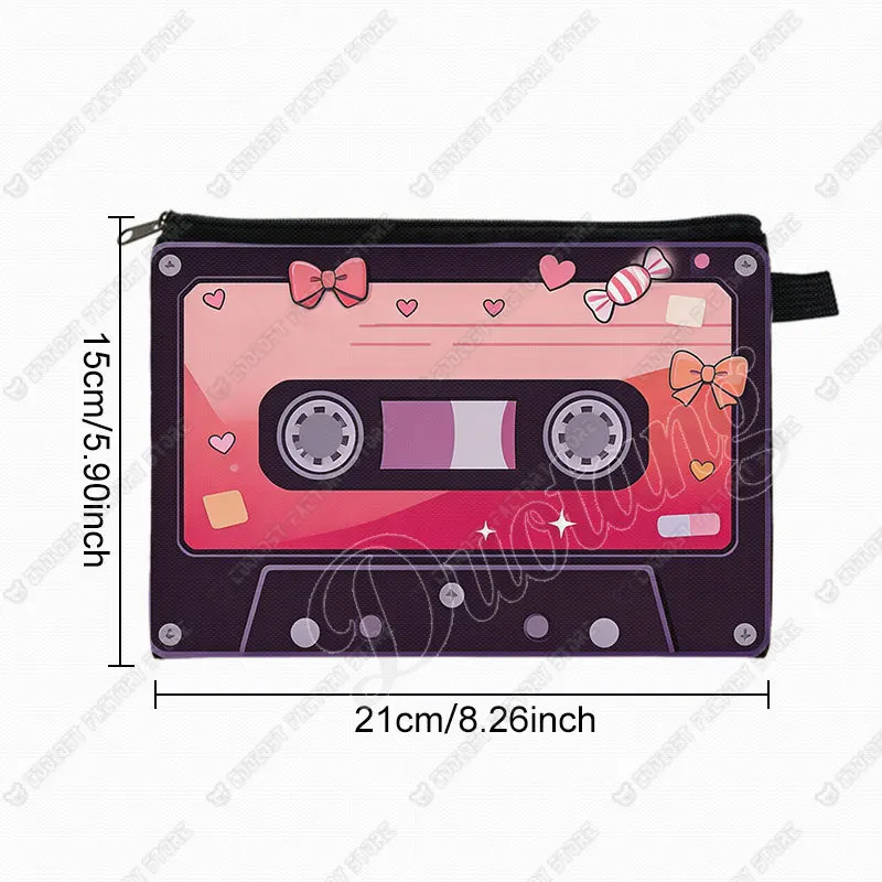 Cassette Tape Recorder Graphic Patten Cosmetic Case Vintage Tape Makeup Bag Lipstick Phone Storage Bag Women Wash Zipper Pouch