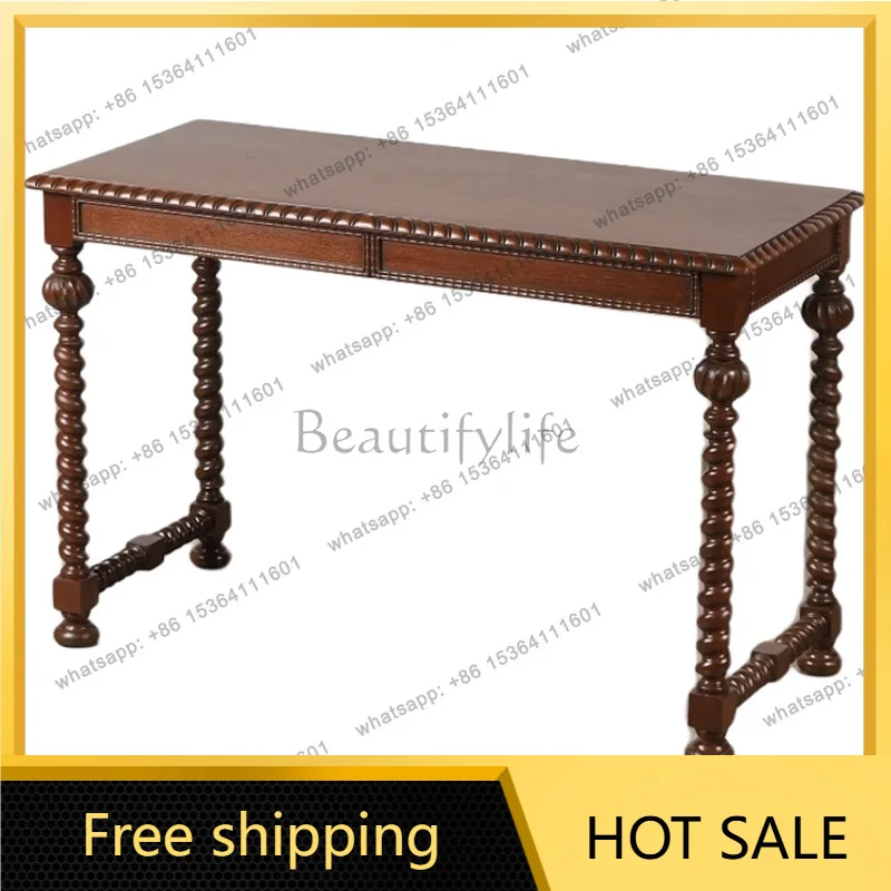 Zj. French retro solid wood desk villa living room engraving public writing desk