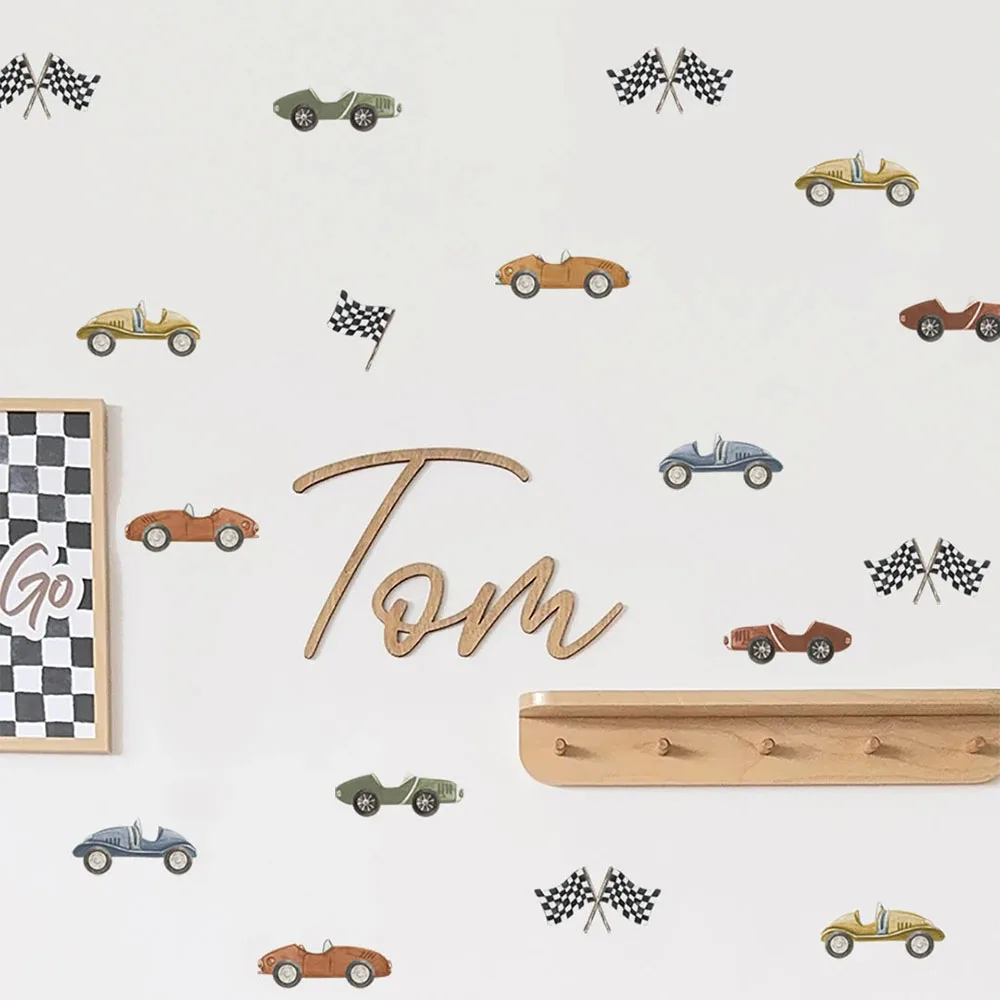 Watercolor Racing Cars Wall Decals Bedroom Racing Rally Retro Cars Auto Vehicle Wall Stickers Playroom Home Decor