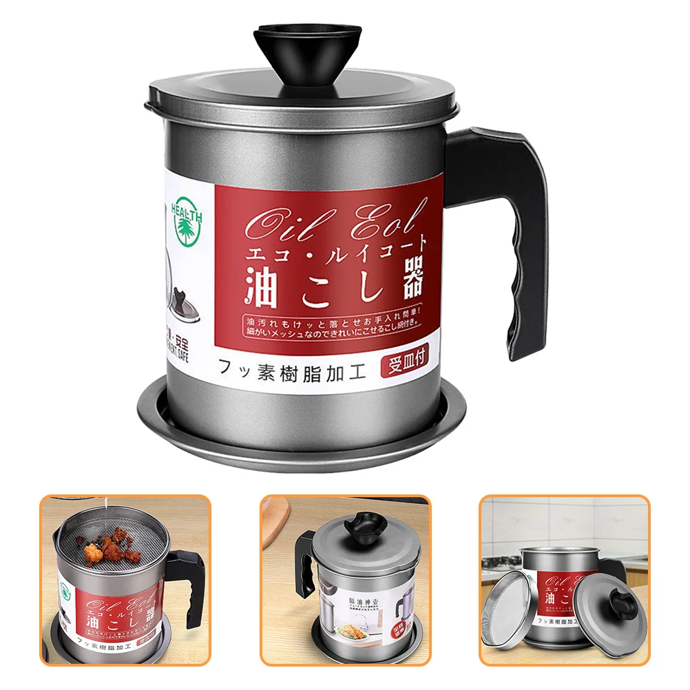 

1.4L Stainless Steel Oil Filter Pot Heavy Duty Grease Container Mesh Strainer For Frying Bacon Cooking Oil Storage Kitchen
