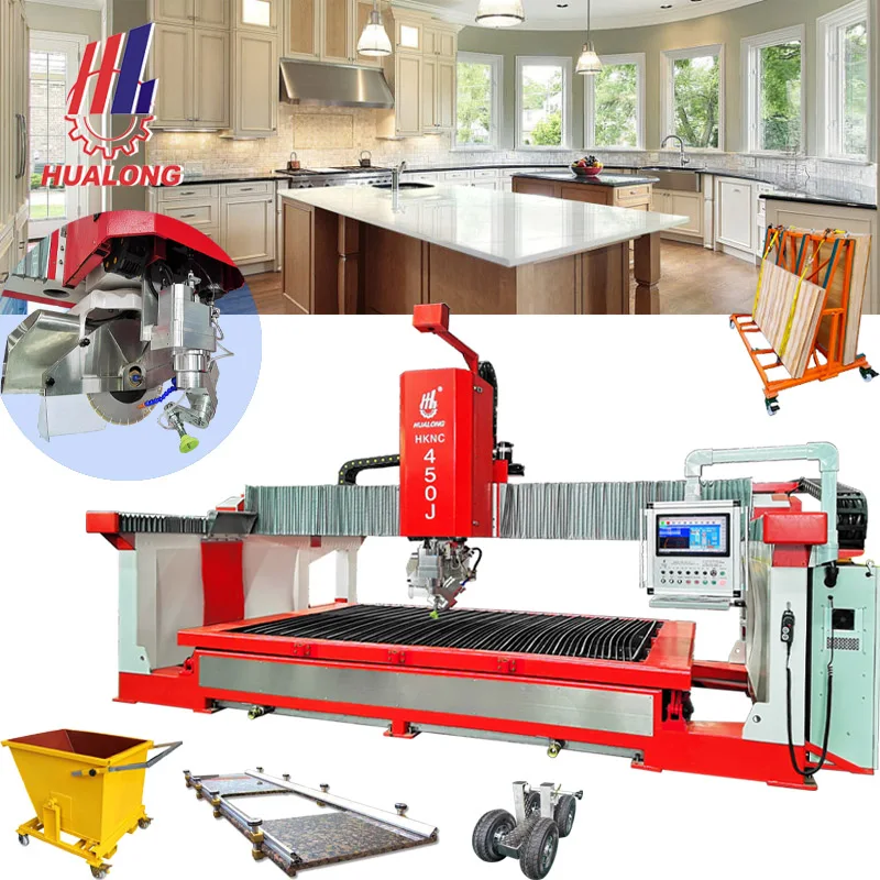 HUALONG Stone Machinery HKNC-500+ Multifunctional 5 Axis Cnc Router Bridge Saw Granite Marble Stone Cutting Machine with Milling