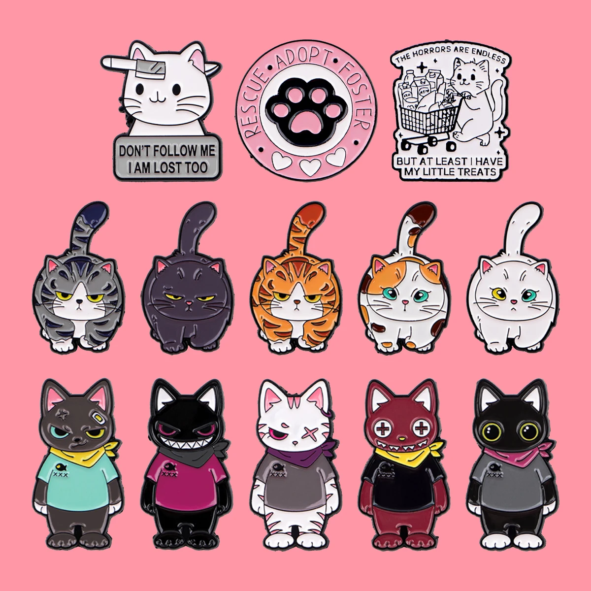 Cool Animal Cats Enamel Pines Funny Cartoon Quotes Brooch Lapel Pin Badge on Backpack Clothing Accessories Fashion Jewelry Gifts