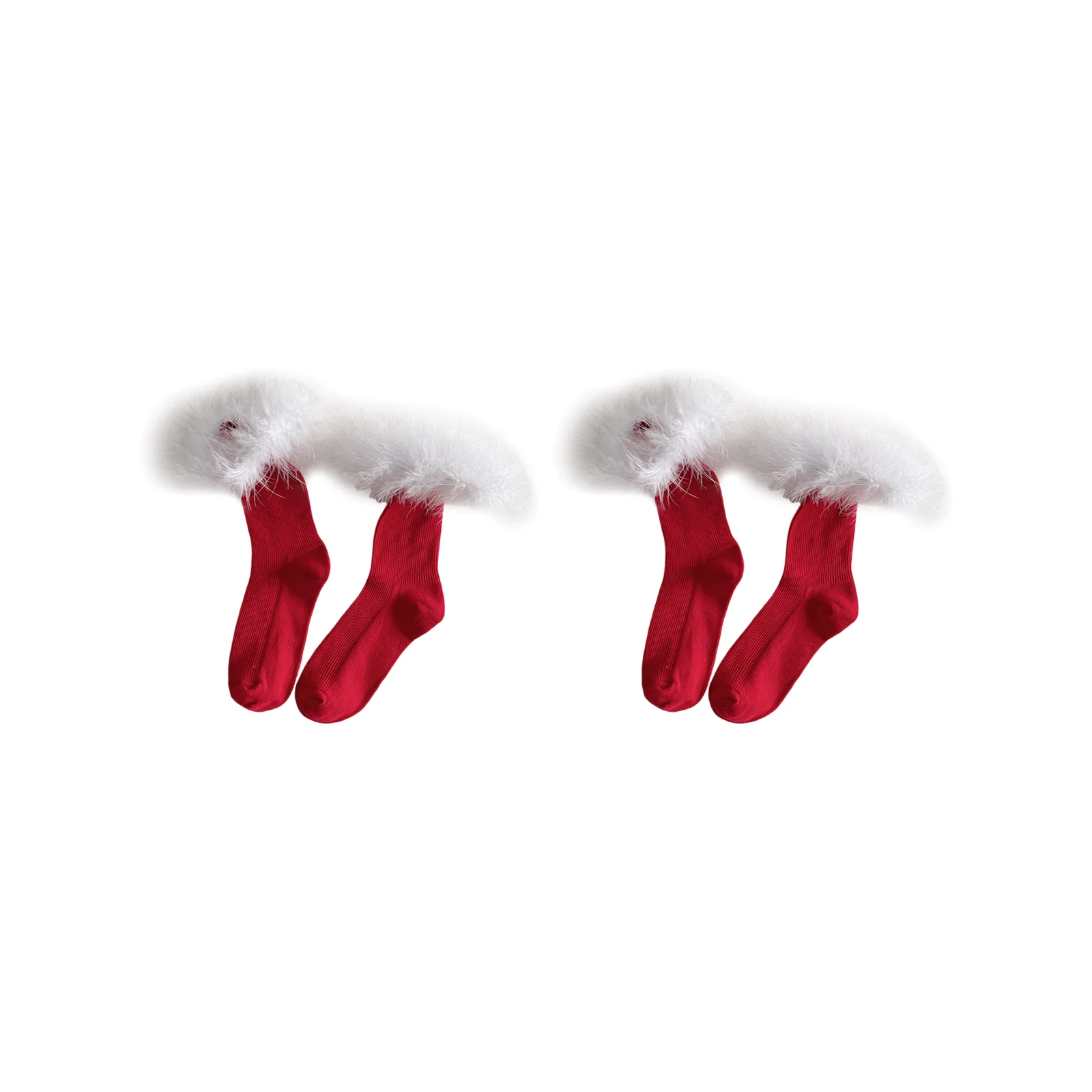 Red feather fluffy lace socks set: 1 pair each of red and white + red and black feather styles