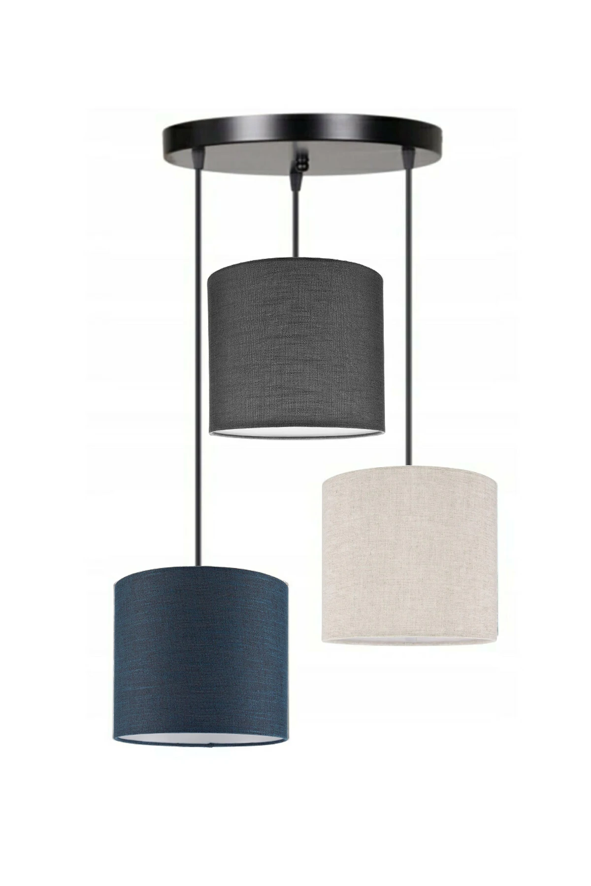 

3 Heads Navy Blue Dark Gray Cream Cylinder Fabric Lampshade Pendant Lamp Chandelier Modern Decorative Design Home Hotel Office