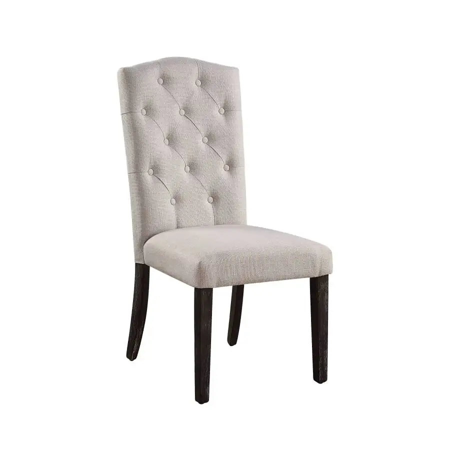 Gerardo Beige Linen and Weathered Espresso Dining Chair Set of 2 Padded Seat