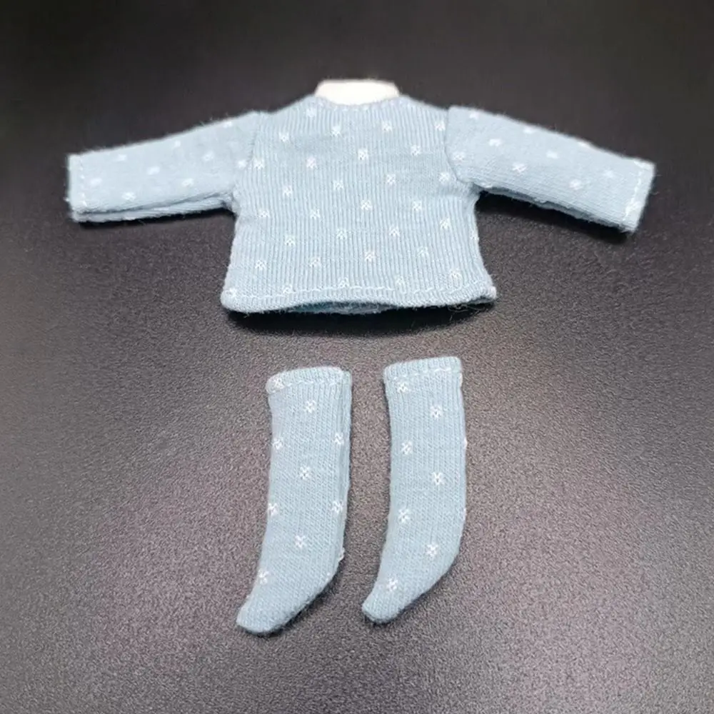 Casual T-shirt Clothes for 1/11 OB11 Dolls Cotton Dot Blouse for 1/12 BJD Dolls Slim T-shirt Socks DIY Doll Accessories