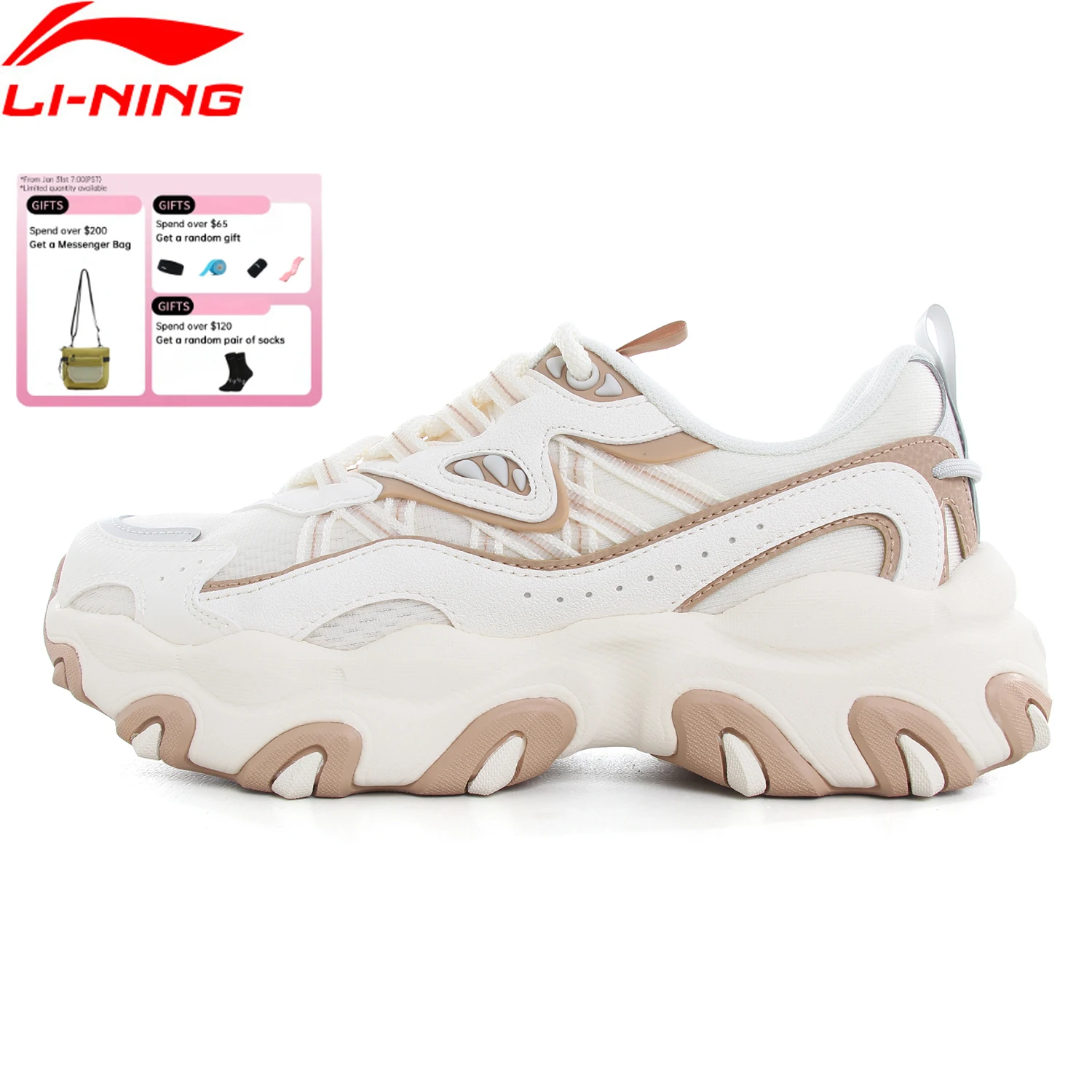 

Li-Ning Women's X-CLAW LITE 3 Lifestyle Shoes Lightweight Thick Heel Fashionable LiNing Classic Casual Sneakers AGCV044