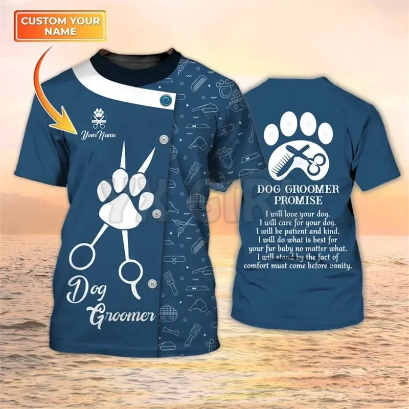 

2024 Summer Dog Groomer Promise 3D T-shirt Grooming Custom Shirts Pet Salon Uniform Dog Groomer Shirts