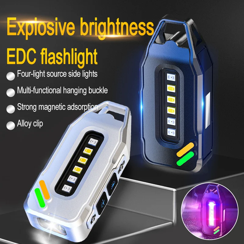

Супер яркий светодиодный фонарик COB, 9-режимный карманный брелок для ключей, водонепроницаемый магнитный перезаряжаемый мини-фонарик типа C EDC