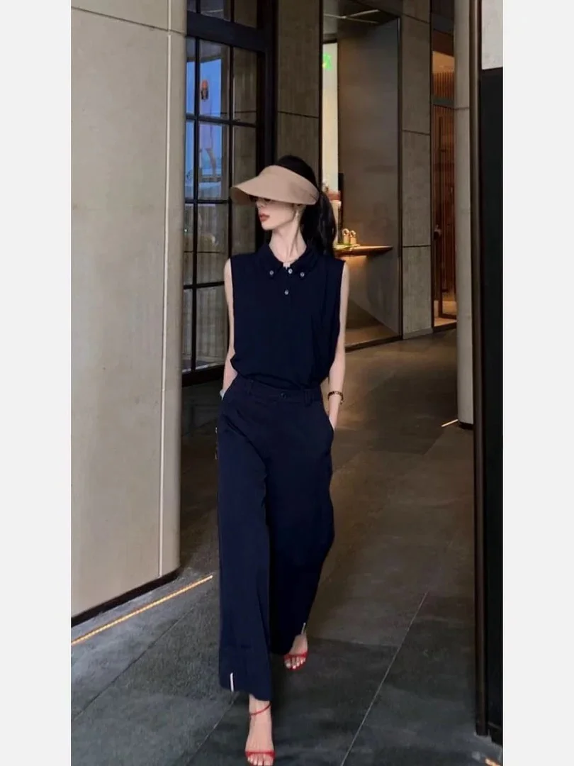 

Легкие брюки Luxury Air Pants Cool Sensation, повседневные широкие брюки с высокой талией из полиэфирного волокна, корейская летняя коллекция