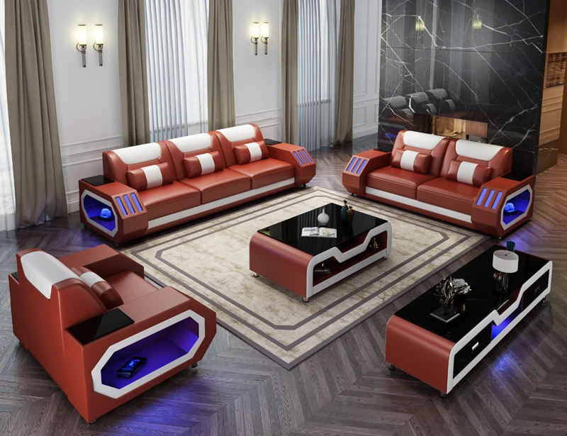 #LED Smart Sofa Sofa Living Room Luxury Furniture Full Set of Couches Decor Home Leather 7 Seater Sofa Set Bedroom Sets Modern