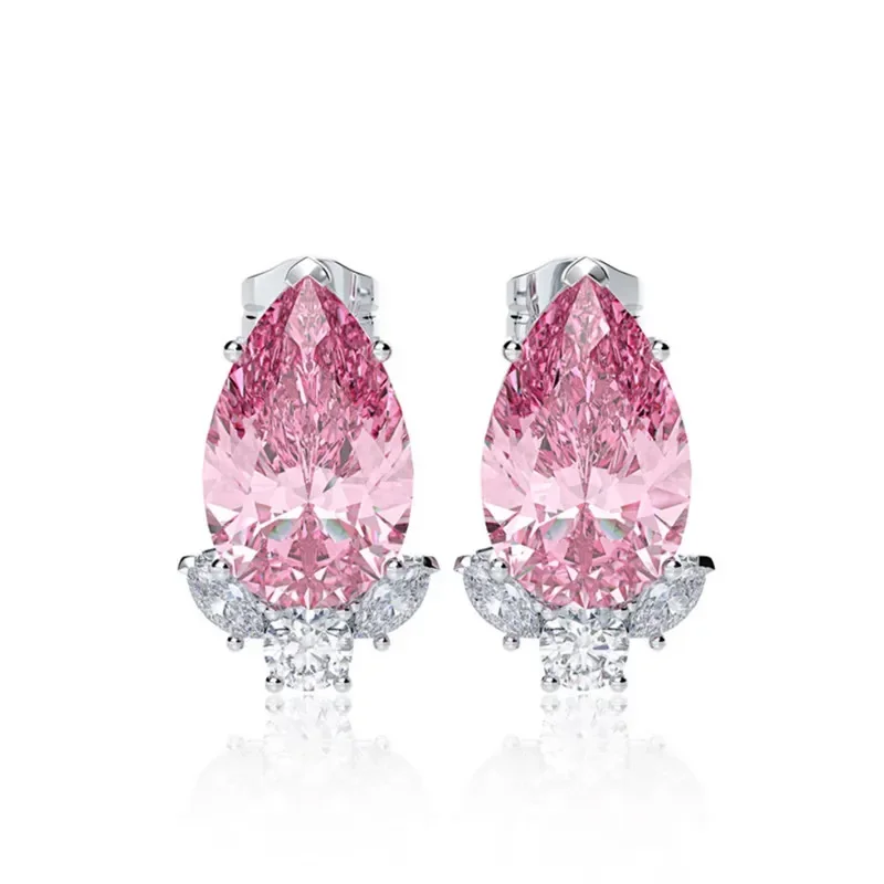 Newly Designed Pink/Blue Cubic Zirconia Earrings for Women Fashion Pear Shaped CZ Luxury Piercing Earrings Party Jewelry