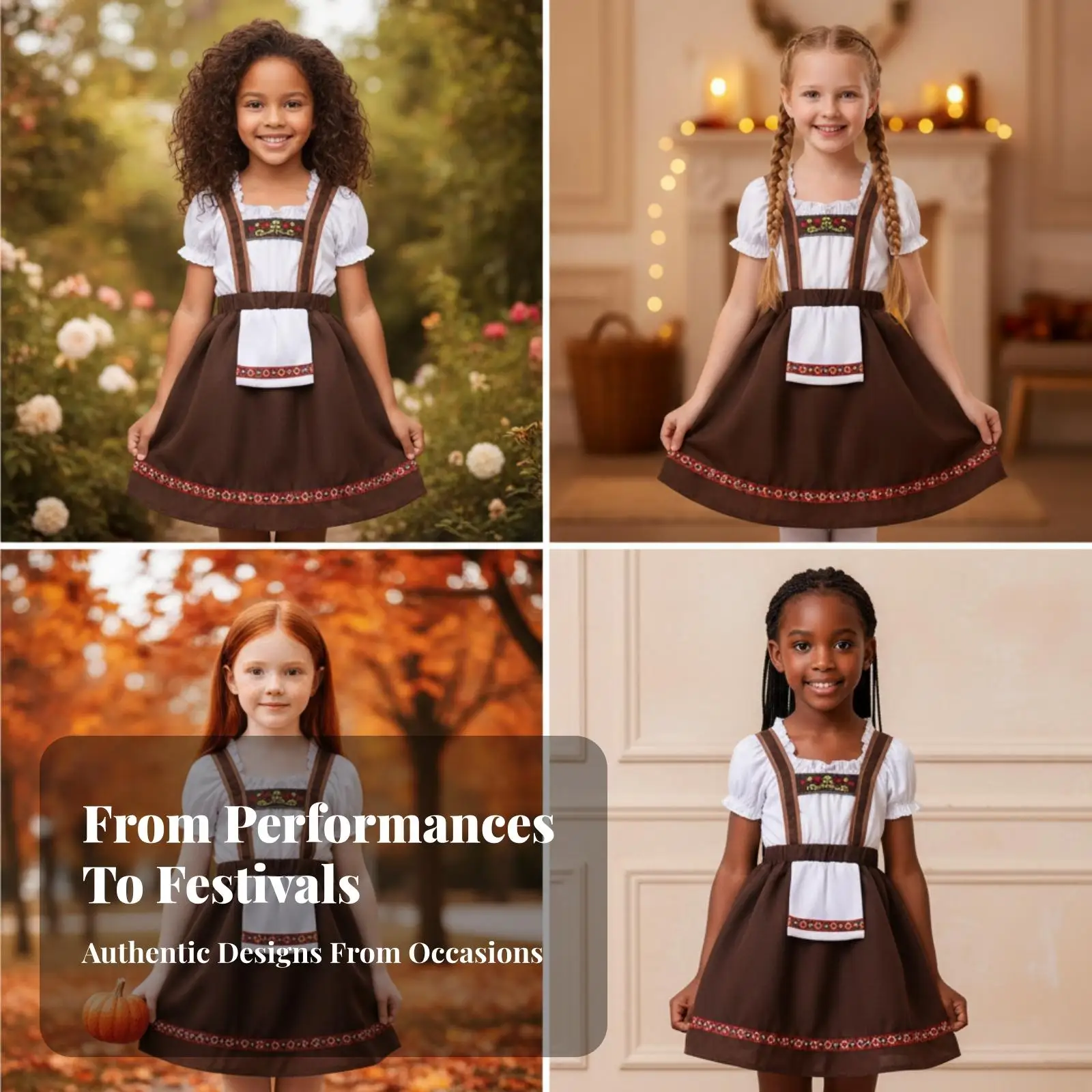 Childrens European Style Dirndl Dress with Lightweight Bodice for Festive Celebration and Dress Up