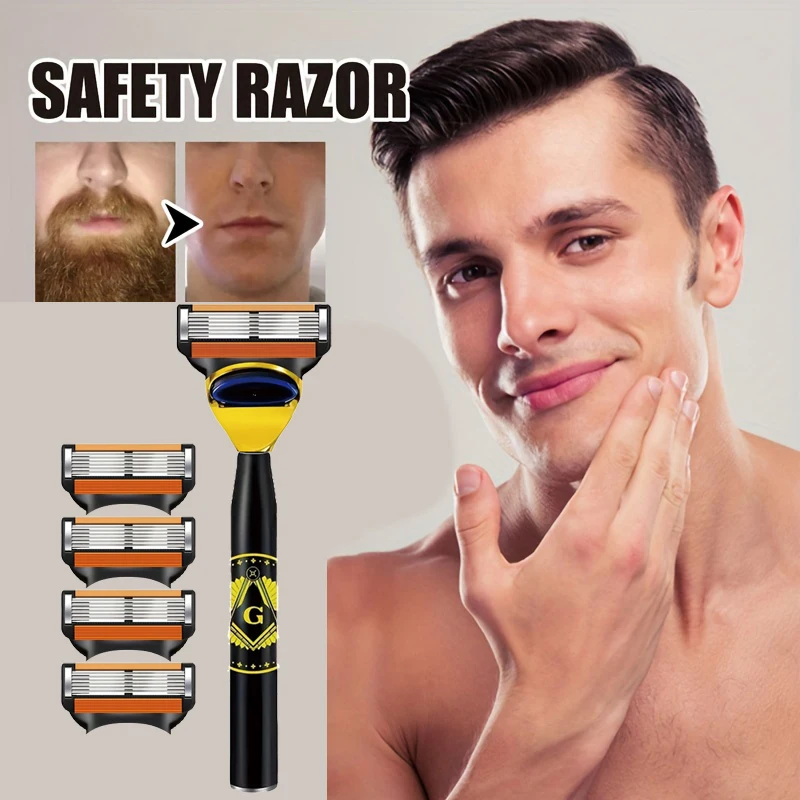 شفرة حلاقة يدوية آمنة للرجال والنساء مكونة من 6 طبقات من الفولاذ المقاوم للصدأ لإزالة الشعر، شفرات حلاقة قابلة للاستبدال #3
