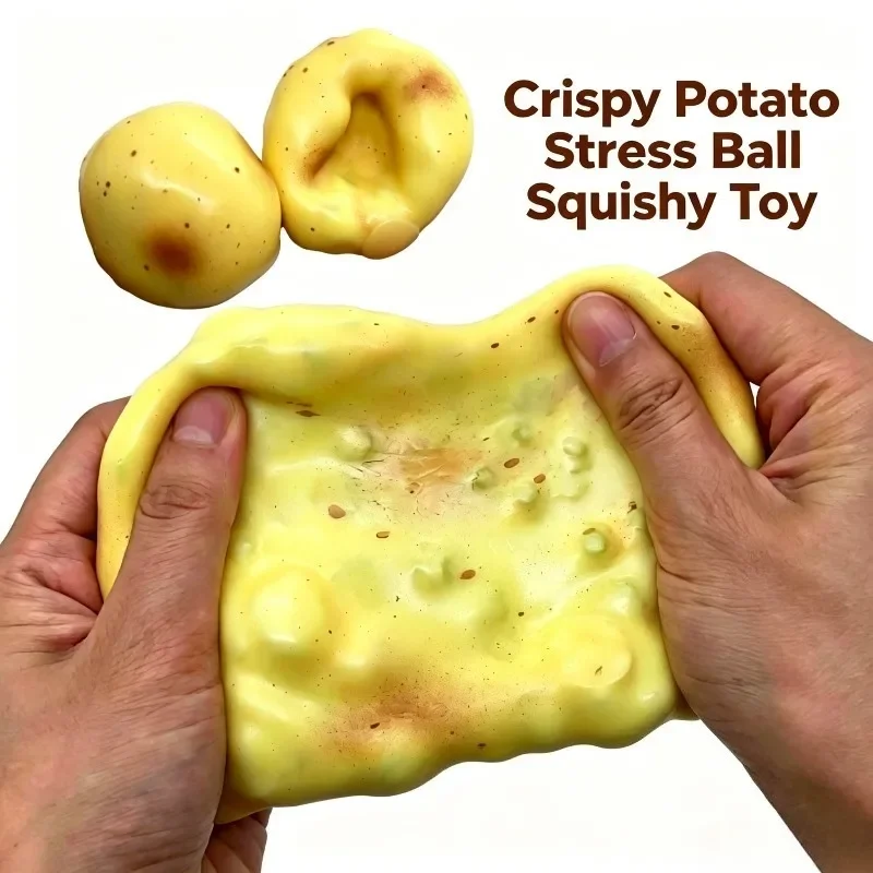 //Crunchy Potato Squishy Stress Ball@Handmade Round Bead Filled Squeeze Fidget Toy, Anxiety Sensory Relief for Adults