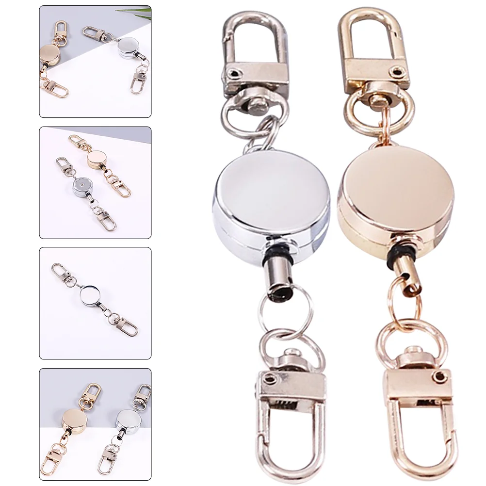 

2 Pcs Easy-to-pull Key Ring Retractable Id Holder Keychain Badge Lanyard Card with Alloy Multi-functional Work Chains