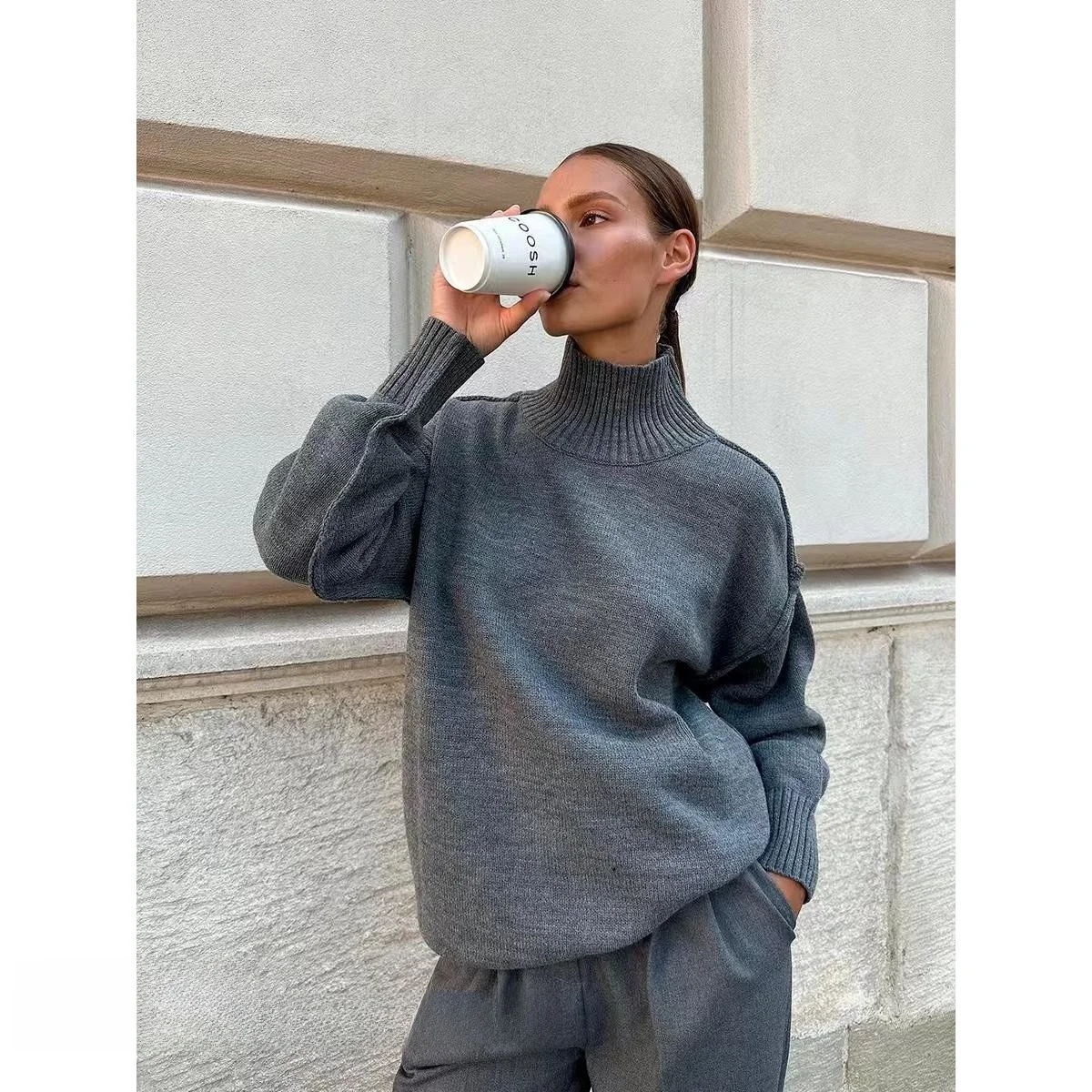 

Осень-зима, свободный высокий свитер, повседневный однотонный топ, удобный дышащий мягкий материал, женский модный трикотаж