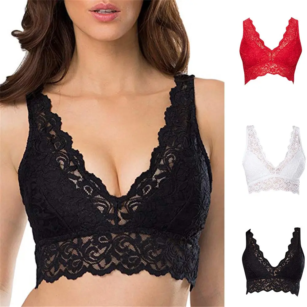 Lace Hollow Out Bra Women Solid Black White Sport Bralette Plus Size Breathable Comfortable Underwear Fashion