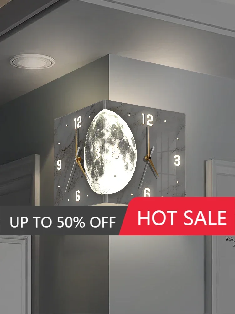 Acrylic Corner Wall Clock For Living Room, Creative Clock With LED, No Punching, Side Wall Watches, Modern Home Decoration 12in