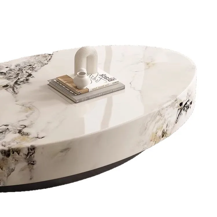 

Marble, coffee table, living room, simple luxury, modern, round, suspended, cream