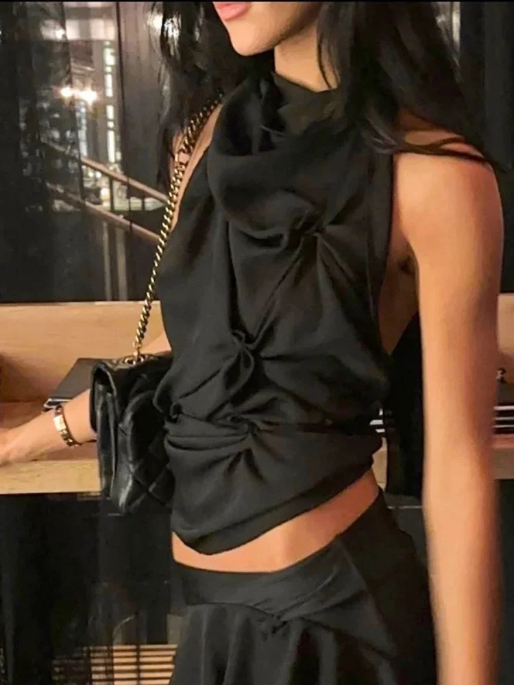 Neck-mounted Halter Top Women Aesthetic Clothes Bandage Backless Crop Top Sleeveless Y2k Accessories Knot Corset Ropa De Mujer