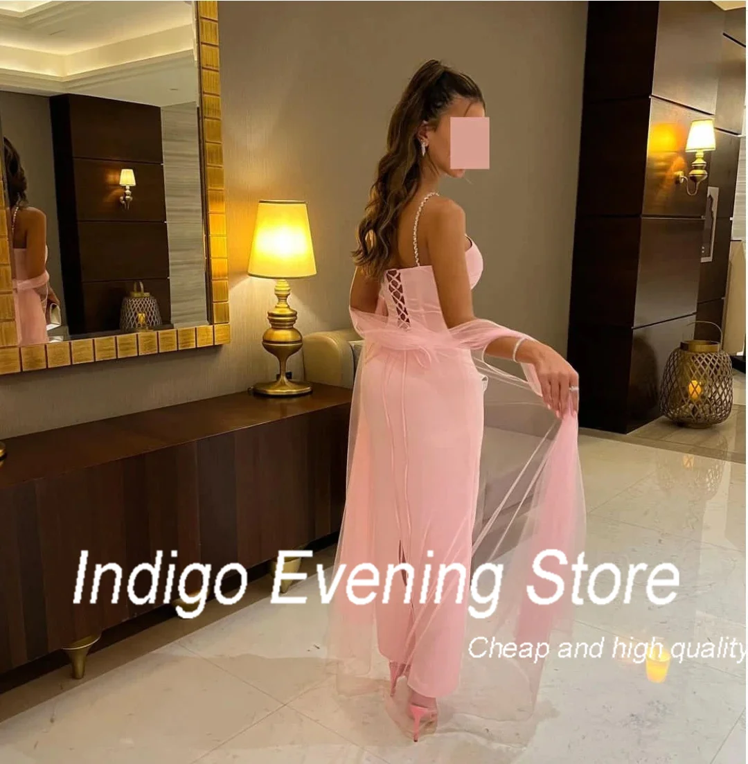 Indigo Evening Dresses Crystal Halter Neck Ankle-Length Formal Party Simple Eleagnt Dress Women Vestidos De Fiesta Customized