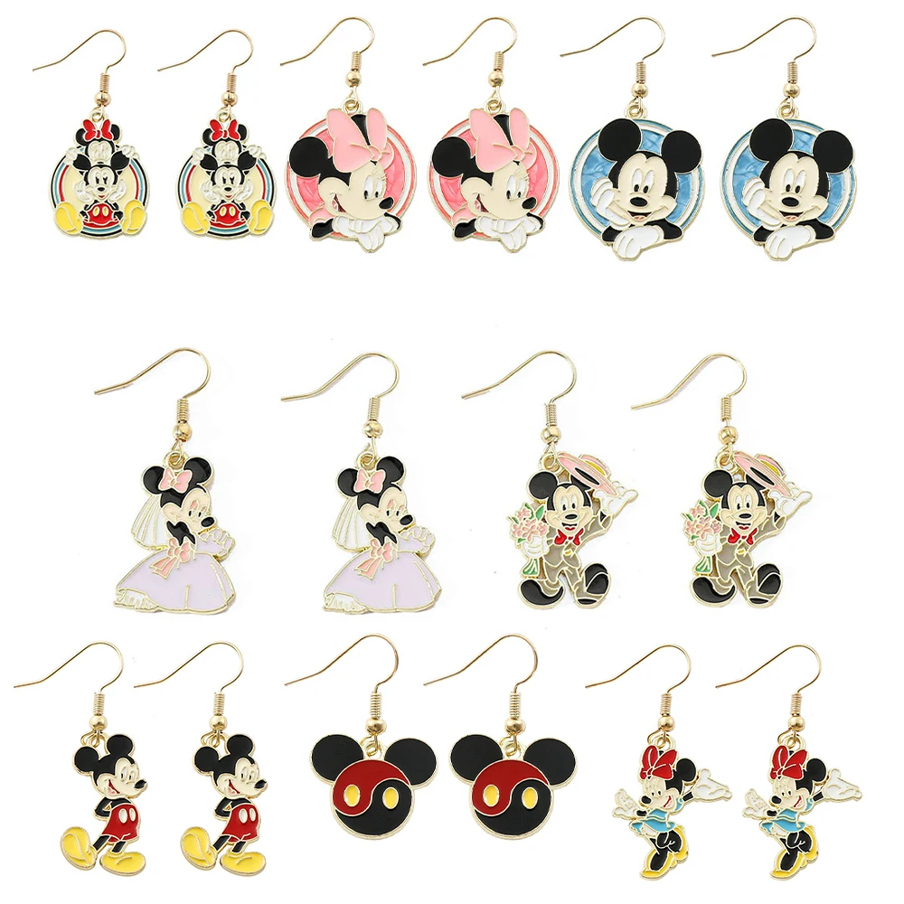 Disney Cartoon Mickey Mouse Pendant Earrings Cute Minnie Anime Ear Studs For Women Girls Christmas Present Birthday Gifts