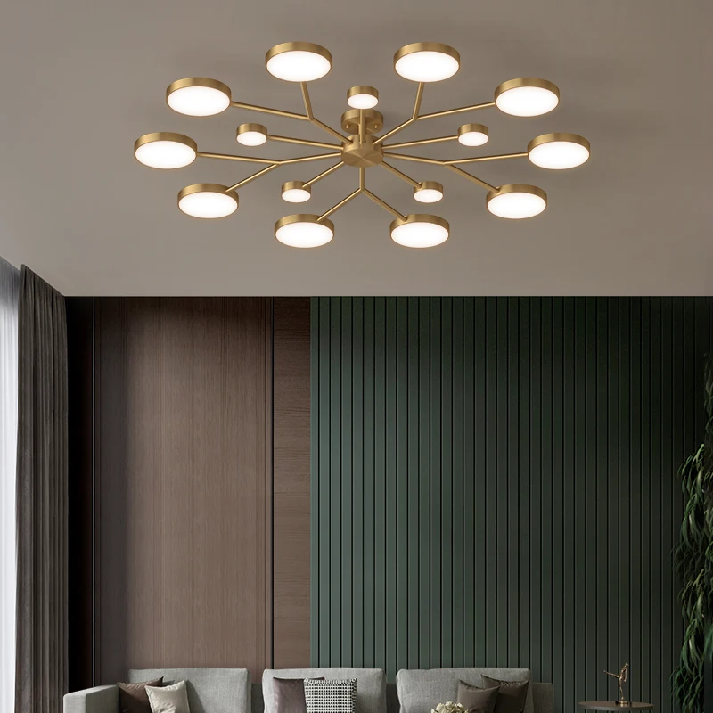 Nordic Black/gold Rotundity All Copper LED Ceiling Lights Acrylic Lampshade Living Room Bedroom Restaurant Kitchen Hanging Lamps