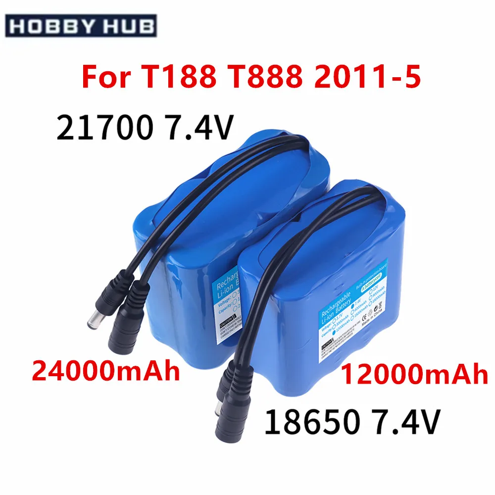 7.4V 24000mAh 21700 Lipo Battery For T188 T888 2011-5 V007 C18 H18 Remote Control RC Fishing Bait Boat VS 18650 7.4V 12000mAh