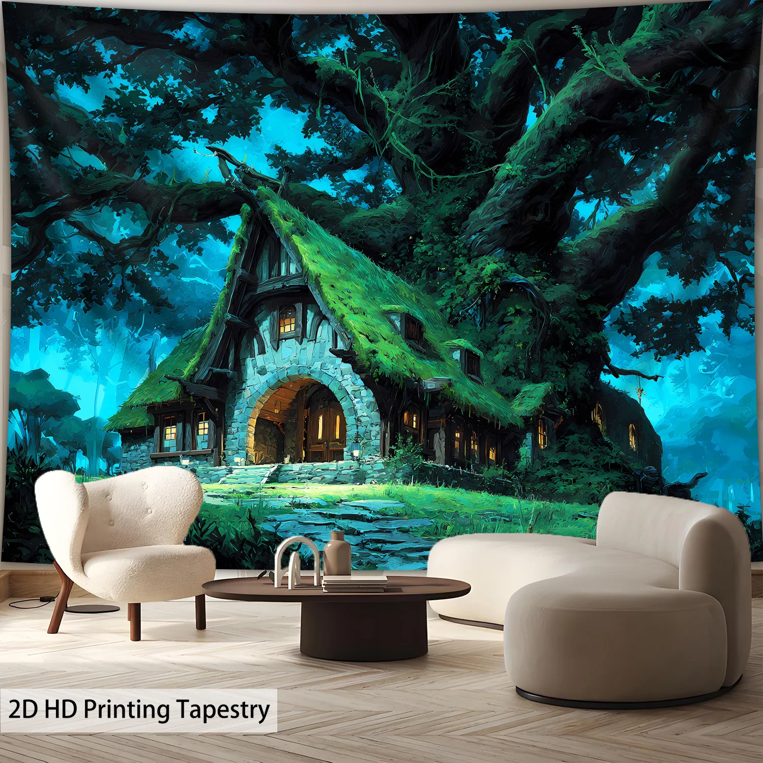 Secret treehouse scenery Digital printing polyester wall hanging tapestry decorative Living room bedrooms Office background gift