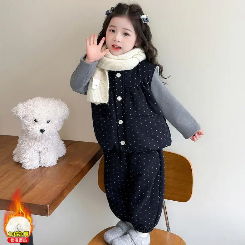 

Girl Winter Three-Piece Set Thicken Vest Base Layer Pants Tops Child Student Versatile Keep Warm Kawaii Fashion Casual Clothing