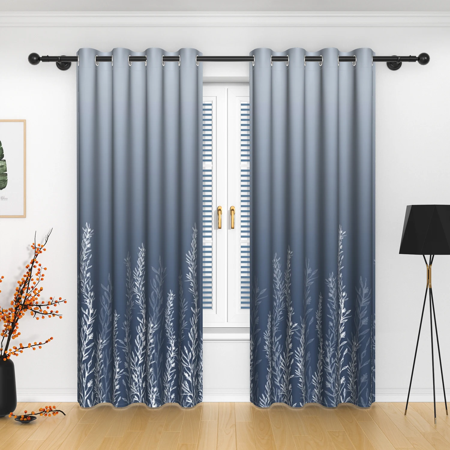 Gradient Leaf Print Blackout Curtains 4
