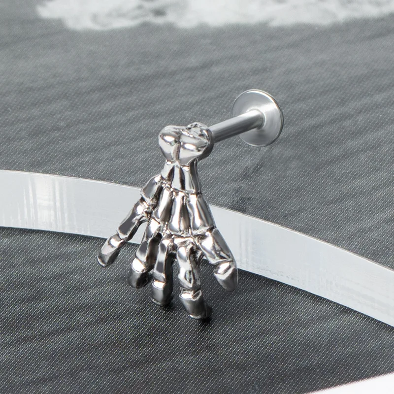 مسمار أذن هيكل عظمي من الفولاذ المقاوم للصدأ ، مخلب شبح ، يد فاشية ، مسمار شفاه عصري ، شخصية