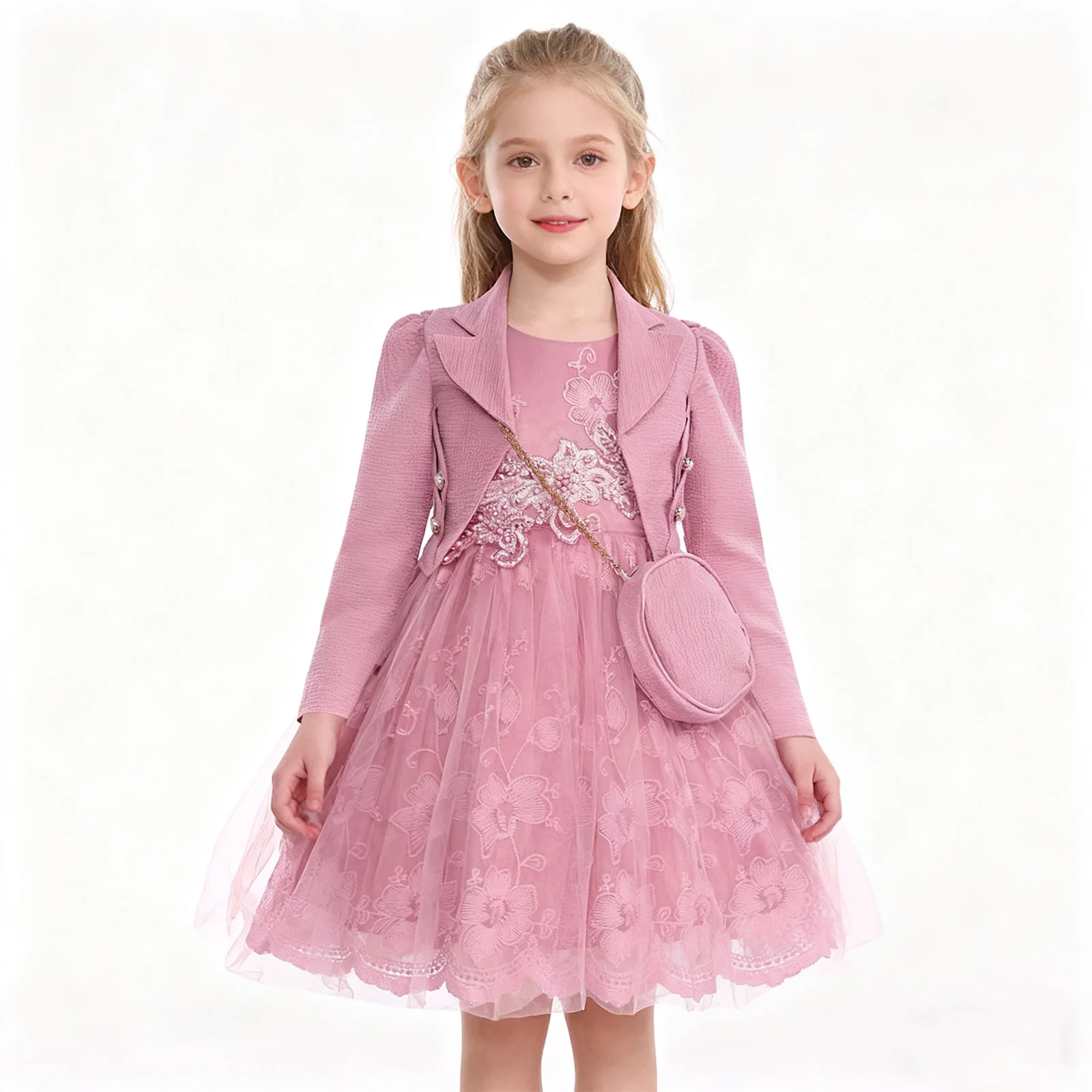 Meisjes bloemen geborduurde jurk kerstoutfits jurk feestavond prom dansjurk set festival prinses feestkostuums