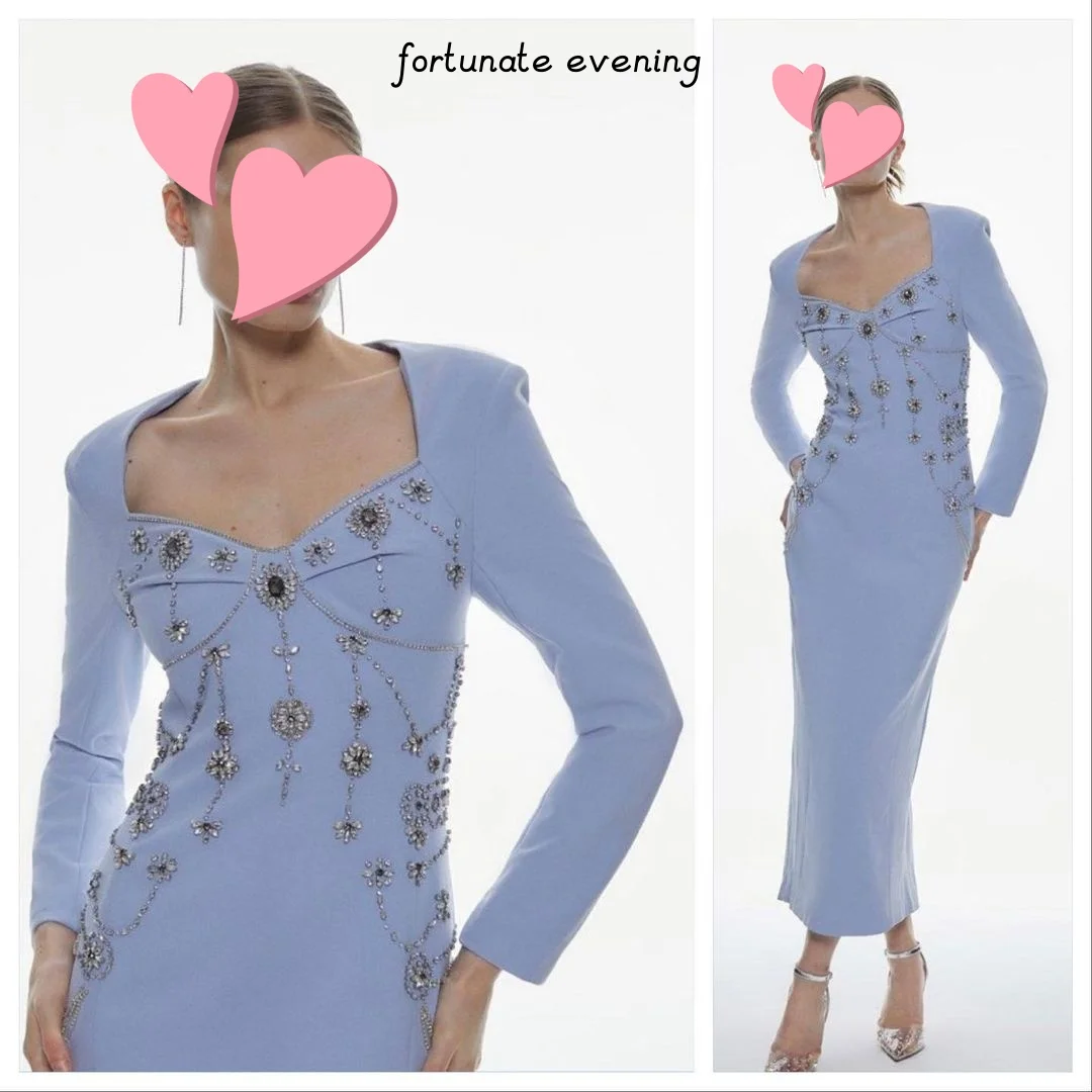 Robe de soirée à col carré avec perles en cristal bleu, élégante, vintage, douce, élégante, occasion formelle, Rh, soirée, quoi que ce soit