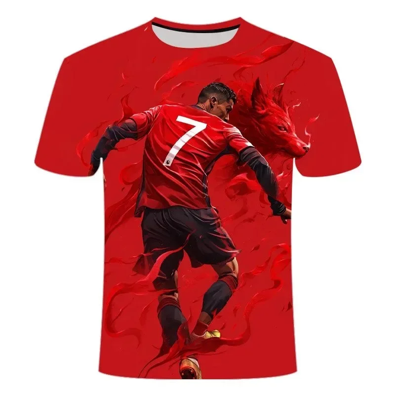 2024 New Hot 3D Printed Football T-shirt Men's and Women's Football C Luo Series Printed Sports Jersey Casual and Breathable