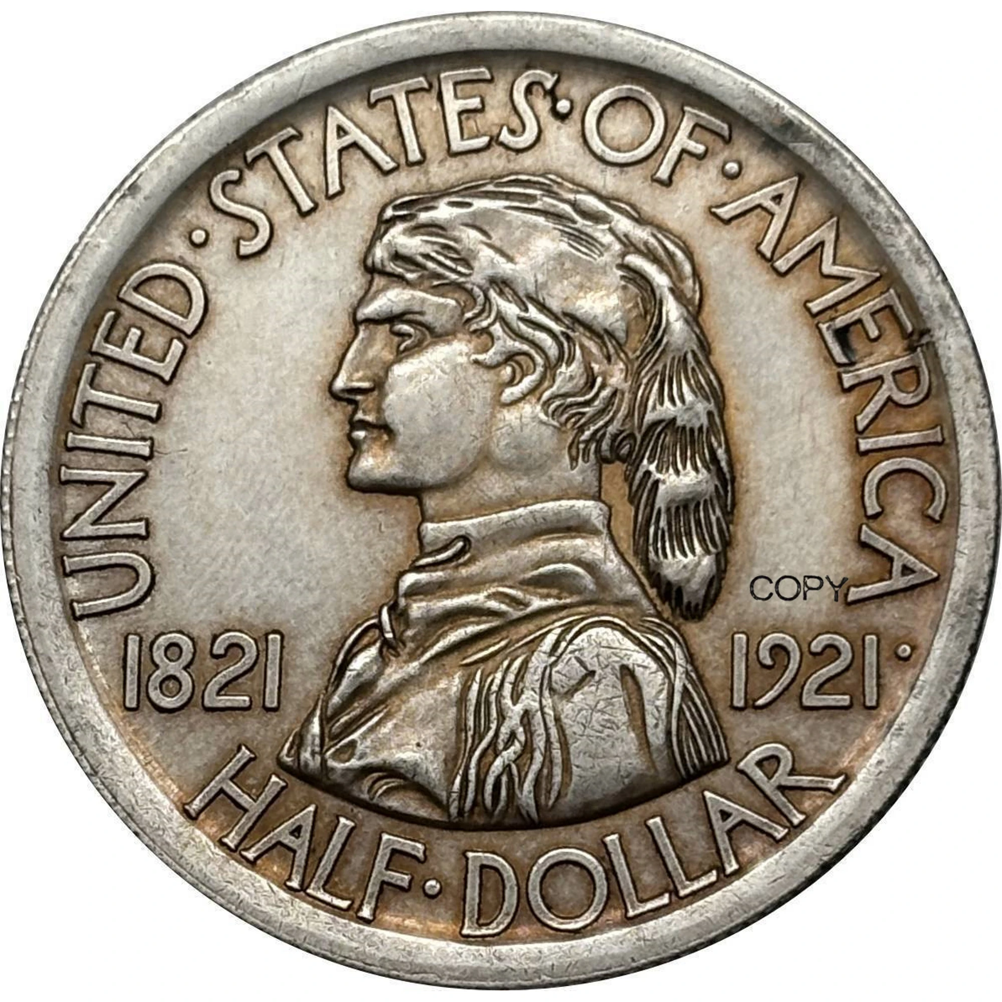 الولايات المتحدة 1821 1921 1/2 نصف دولار ميسوري القرنية سيداليا الولايات المتحدة الفضة مطلي نسخة تذكارية عملات Ww2