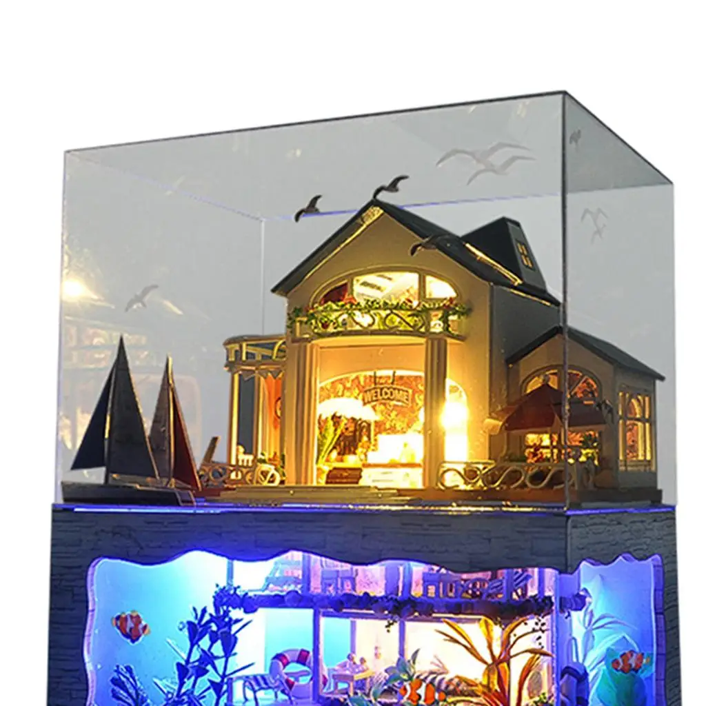 Kit di mobili per case delle bambole Mini giocattolo puzzle antipolvere per villa al mare