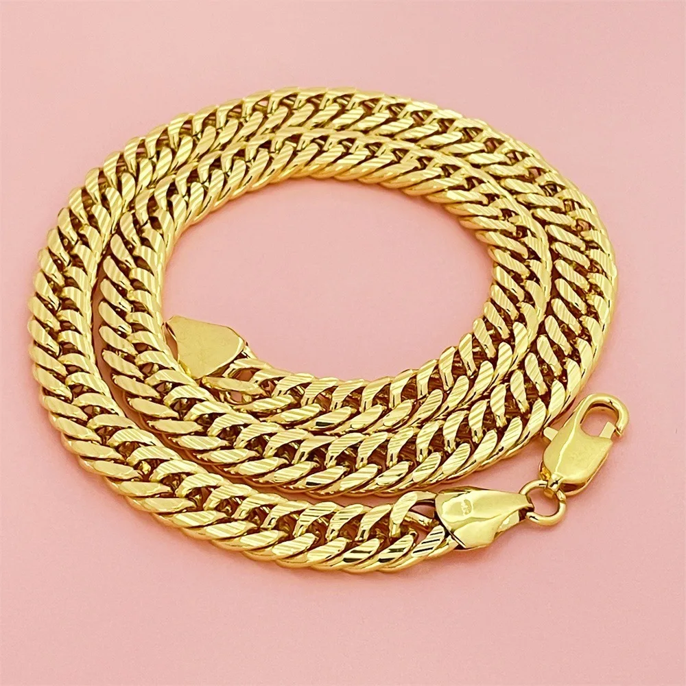 

24K Gold AU999 Men's 60CM Sideways Necklace 10MM Carved Flower Craft, Cross-Border Hot Style, Business Casual High-End Full Vibe
