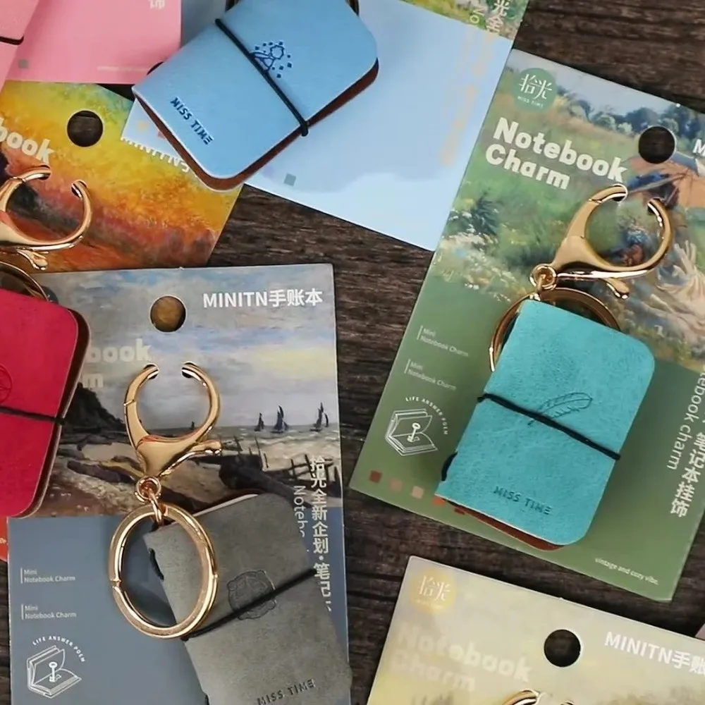 Portable PU Journal Keychain Daily Planner Soft Leather Backpack Charm Notebook Compact Pocket-Sized Mini Portable Diary