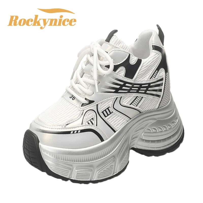 Women's Breathable Mesh Dad Shoes New Autumn Thick Bottom Casual Sports Walking Shoes Retro 10CM High Platform Chunky Sneakers