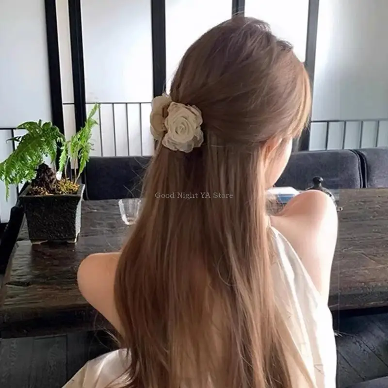 

Feminine Camellia Design Hair Clip Plastic Mesh Construction Strong Hold